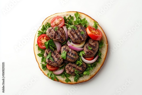 Flavorful Turkish Street Food on Crusty Pide Bread photo