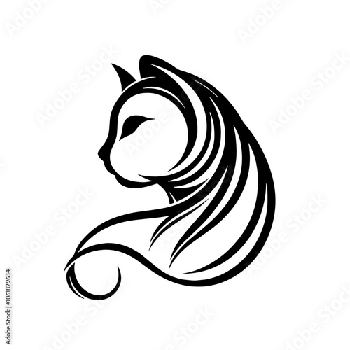 Stylized cat head silhouette in black and white