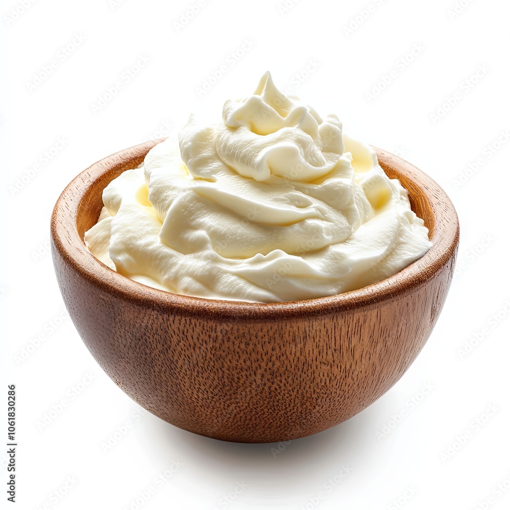 Whipped Cream in Wooden Bowl - Delicious Dairy Treat Whipped Cream in Wooden Bowl - Delicious Dairy Treat