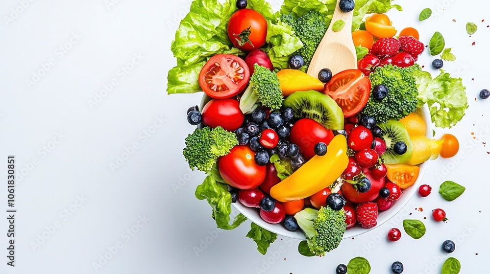 Fresh and Colorful Fruits and Vegetables in a Bowl Fresh and Colorful Fruits and Vegetables in a Bowl