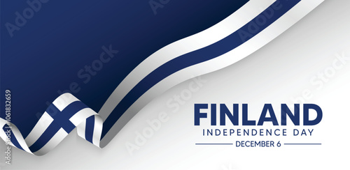 Finland Independence Day 6 December flag ribbon vector poster