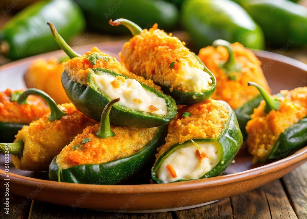 Crispy Fast Food Jalapeno Poppers with Cream Cheese - Mouthwatering Macro Photography of Delicious Appetizers and Snacks for Food Lovers Crispy Fast Food Jalapeno Poppers with Cream Cheese - Mouthwatering Macro Photography of Delicious Appetizers and Snacks for Food Lovers