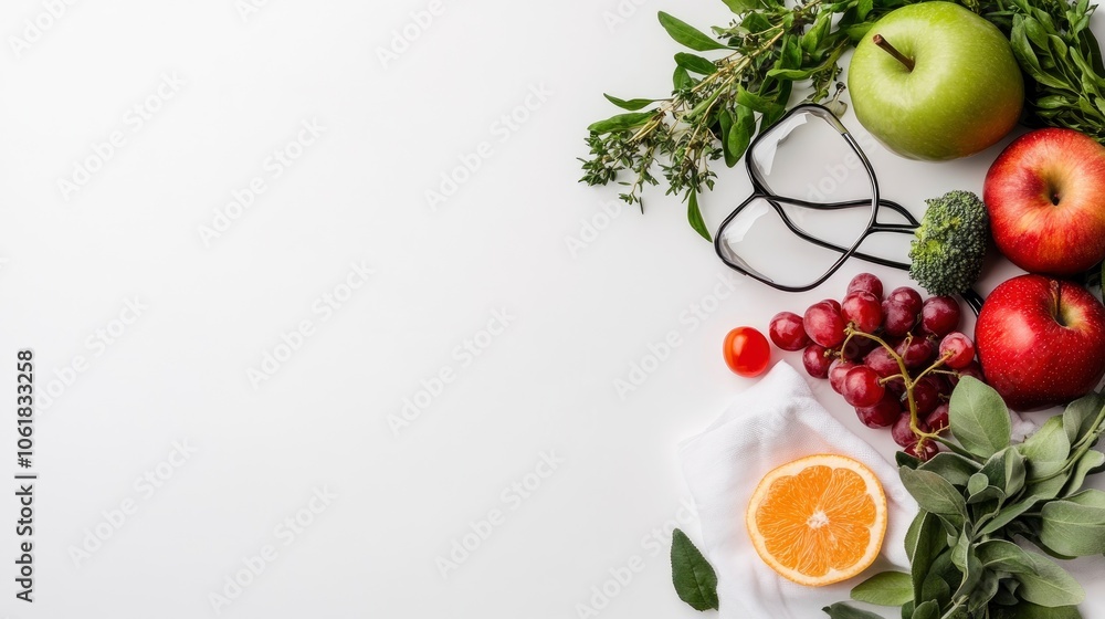 Fresh Fruits, Vegetables, and Herbs with Copy Space Fresh Fruits, Vegetables, and Herbs with Copy Space
