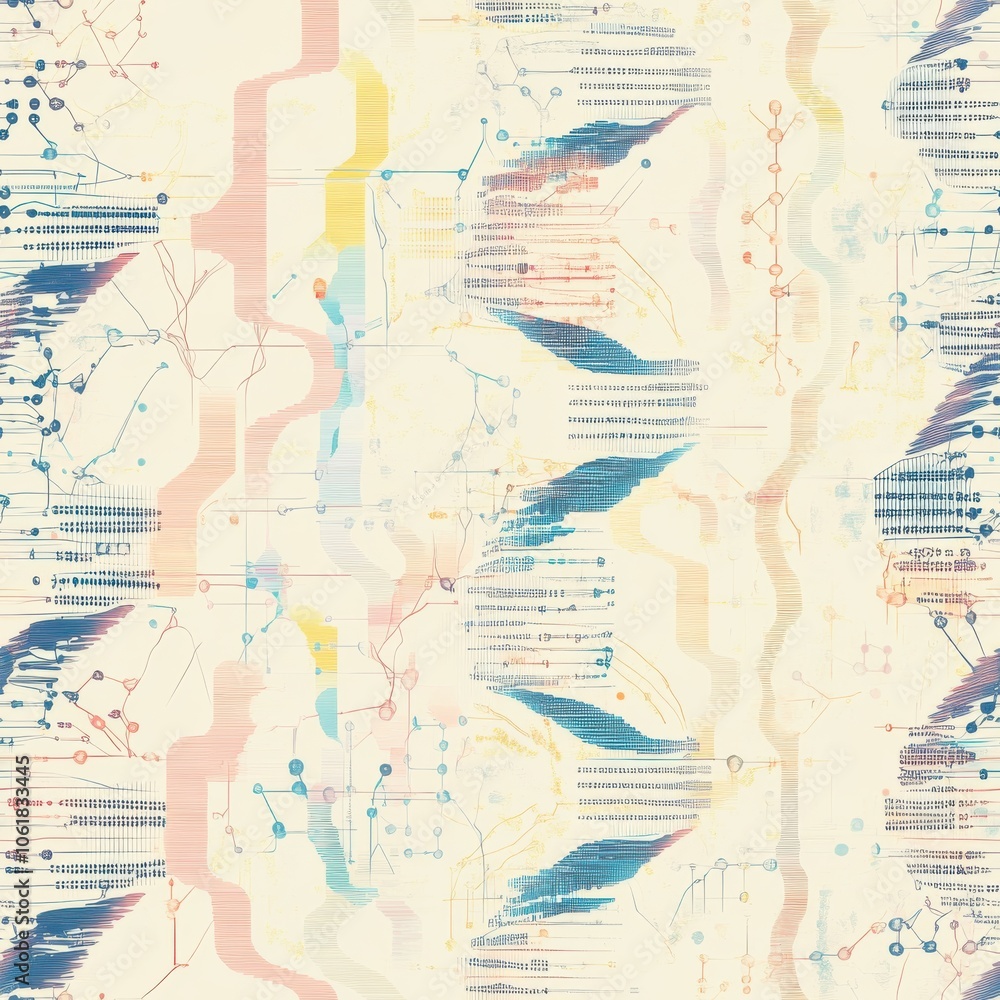 Obraz premium Stylized genome maps with abstract lines create a vibrant pattern representing genetic information