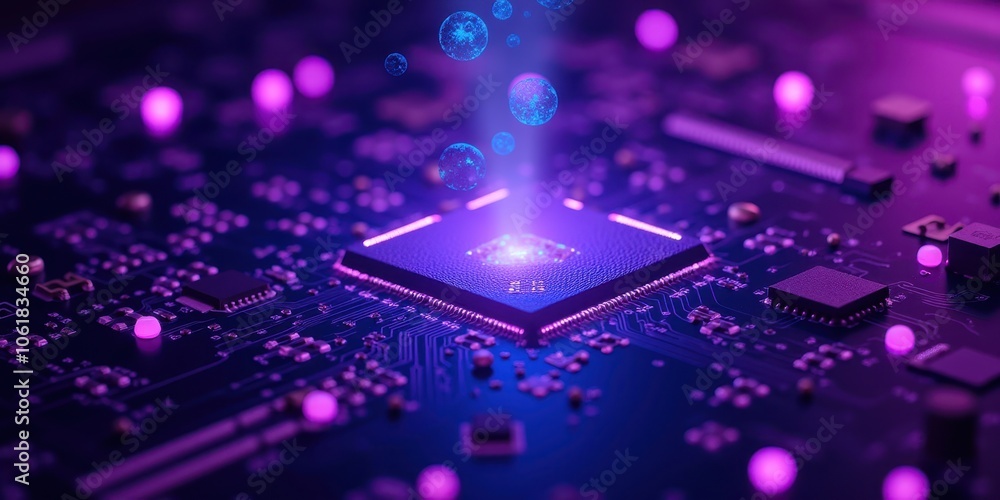 Colorful Circuit Board with Glowing Elements Colorful Circuit Board with Glowing Elements