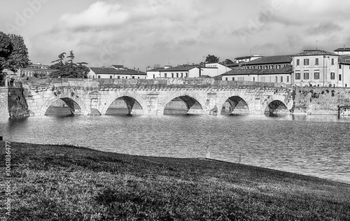 View over the Bridge of Tiberius, iconic landmark in Rimini, Italy