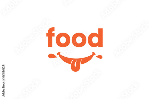 Orange food logo with playful tongue and droplet design