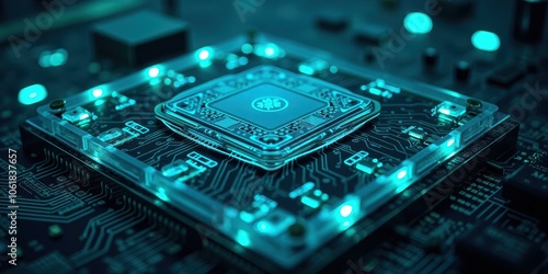 Futuristic Circuit Board with Glowing Elements