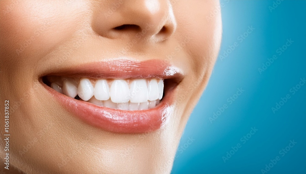 Fototapeta premium Beautiful white teeth, women's shining smile, dental health, closeup