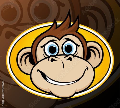 Cartoon monkey mascot head vector emblem stock illustration
 photo