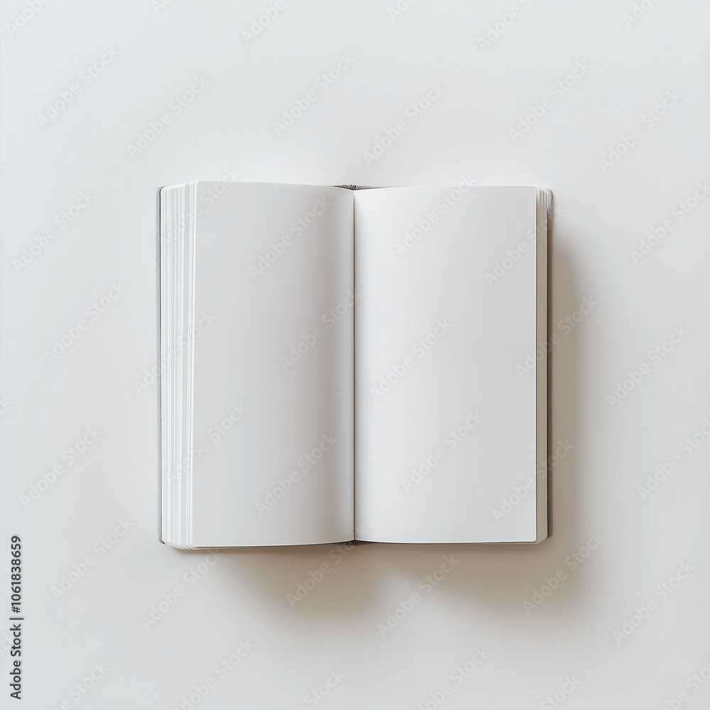 Mock-up of blank pages of an open notebook with copy-space for text on a plain white background. Mock-up of blank pages of an open notebook with copy-space for text on a plain white background.