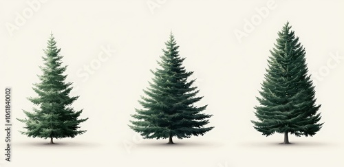 A set of four Christmas trees with lights and ornaments. Happy New Year.