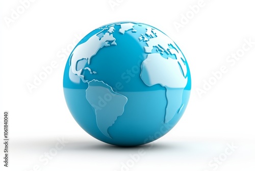 Blue globe with the continents of Africa and South America. The globe is a 3D model and is placed on a white background