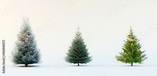 A set of four Christmas trees with lights and ornaments. Happy New Year.