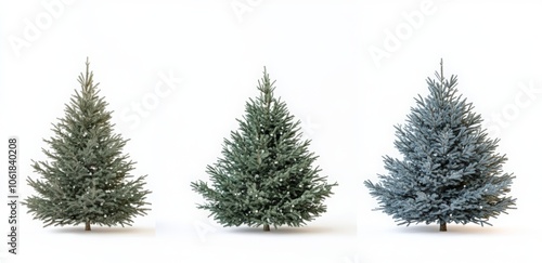 A set of four Christmas trees with lights and ornaments. Happy New Year.