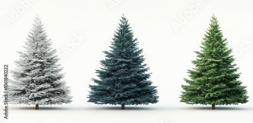 A set of four Christmas trees with lights and ornaments. Happy New Year.