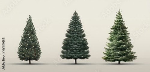A set of four Christmas trees with lights and ornaments. Happy New Year.