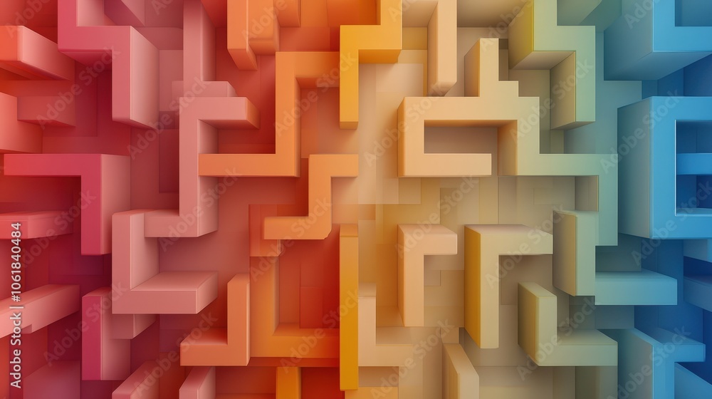 Colorful Symmetrical Maze Illustration in 3D Style Colorful Symmetrical Maze Illustration in 3D Style