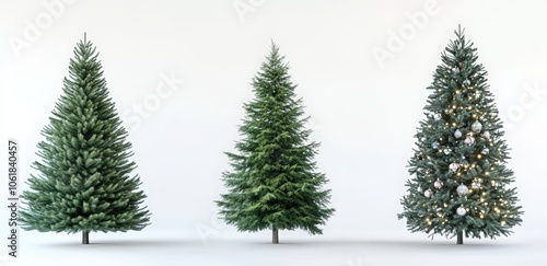 A set of four Christmas trees with lights and ornaments. Happy New Year.