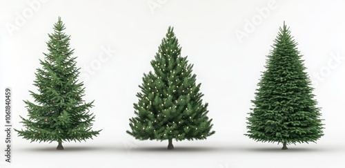A set of four Christmas trees with lights and ornaments. Happy New Year.