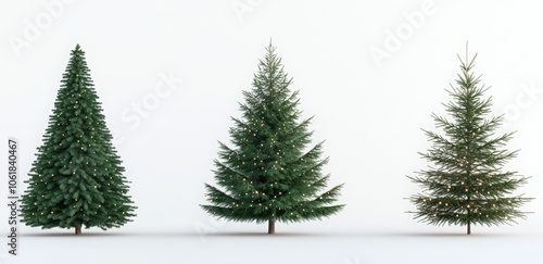 A set of four Christmas trees with lights and ornaments. Happy New Year.