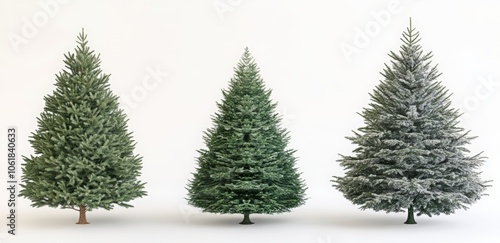 A set of four Christmas trees with lights and ornaments. Happy New Year.