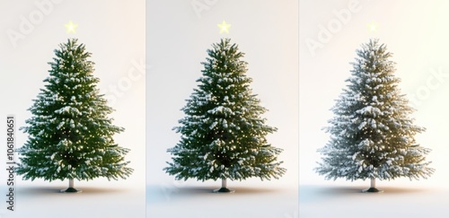 A set of four Christmas trees with lights and ornaments. Happy New Year.