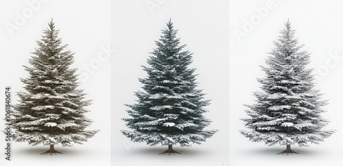 A set of four Christmas trees with lights and ornaments. Happy New Year.