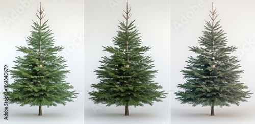 A set of four Christmas trees with lights and ornaments. Happy New Year.