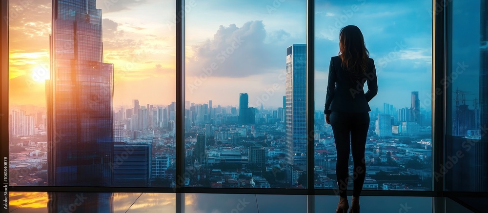 Businesswoman Looking Out Over a Cityscape