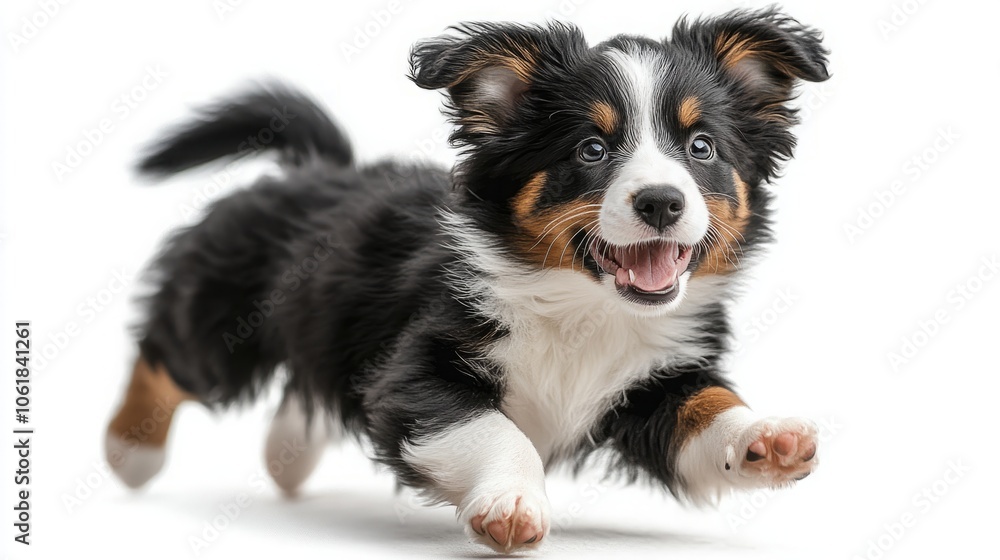 Playful Border Collie Puppy Running on White Background - Energetic and Adorable, Perfect for Pet and Animal Photography Playful Border Collie Puppy Running on White Background - Energetic and Adorable, Perfect for Pet and Animal Photography