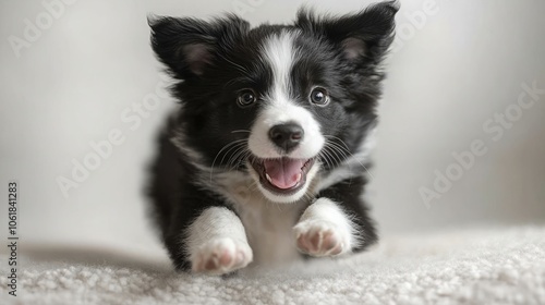 Playful Border Collie Puppy Running on White Background - Energetic and Adorable, Perfect for Pet and Animal Photography