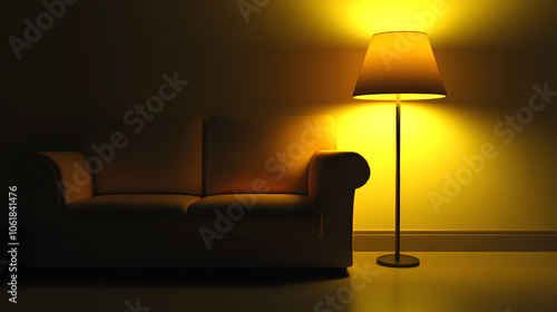 Cozy living room with a warm, glowing lamp