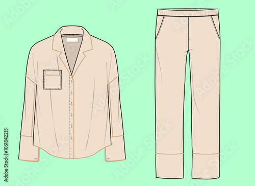 Ladies Nightwear pyjama pj set flat sketch outline