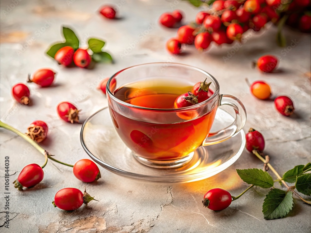 Herbal Tea from Rose Hips in a Cup on a Light Background - Perfect for Wellness and Relaxation Themes Herbal Tea from Rose Hips in a Cup on a Light Background - Perfect for Wellness and Relaxation Themes