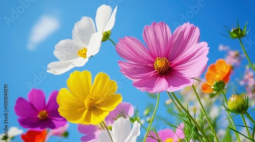 Colorful Cosmos Flowers Blooming in a Sunny Meadow