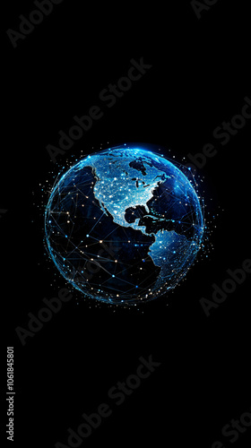 Fototapeta Naklejka Na Ścianę i Meble -  Blue planet earth rotating in space showing north and south america global network connections