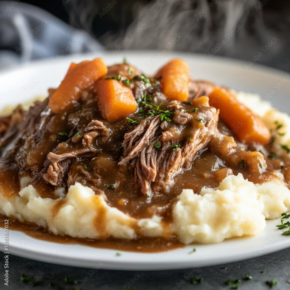 ender Pot Roast with Creamy Mashed Potatoes and Rich Brown Gravy ender Pot Roast with Creamy Mashed Potatoes and Rich Brown Gravy
