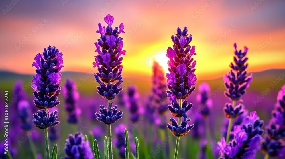 Naklejka premium Lavender Field at Sunset