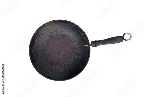 Round rusty cast iron pan isolated on white background. Do not use old rusty pans. Because it can cause health problems. PNG photo