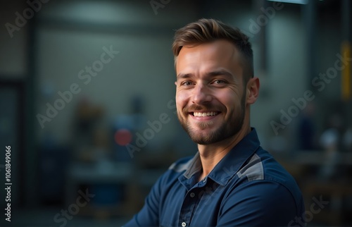 portrait of a man mechanical engineer in factory