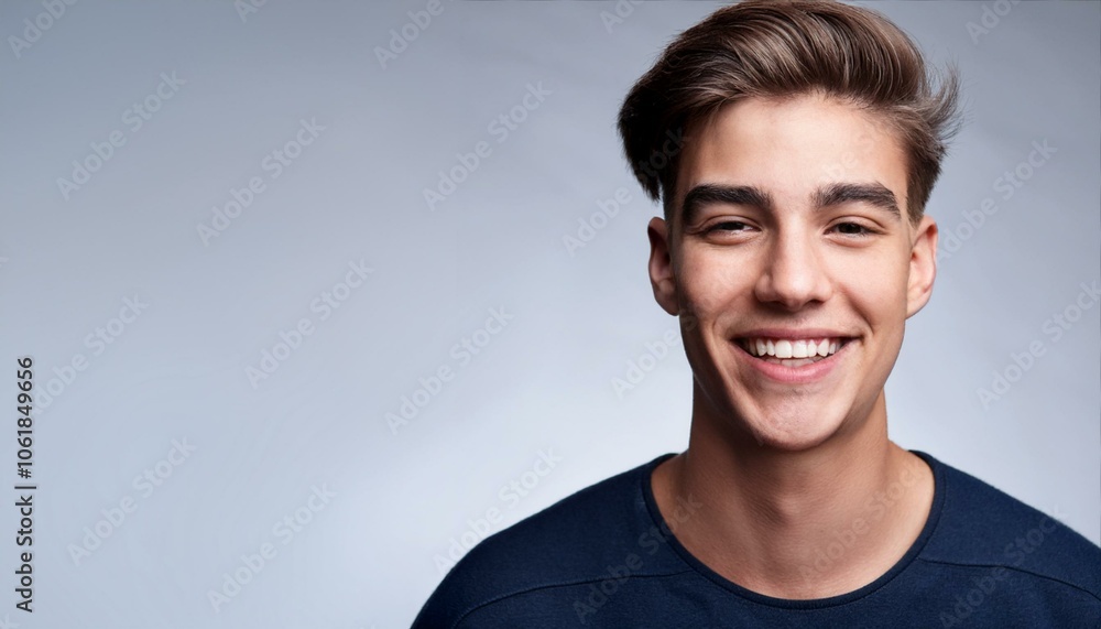 A young man beautiful smile, white shining teeth, oral health, dental hygiene A young man beautiful smile, white shining teeth, oral health, dental hygiene