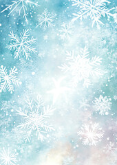 Beautiful blue background with delicate white snowflakes scattered throughout, creating a serene winter atmosphere.
