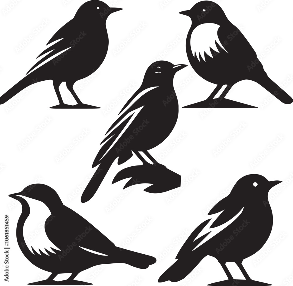 American Robin silhouette black and white sitting poses American Robin silhouette black and white sitting poses