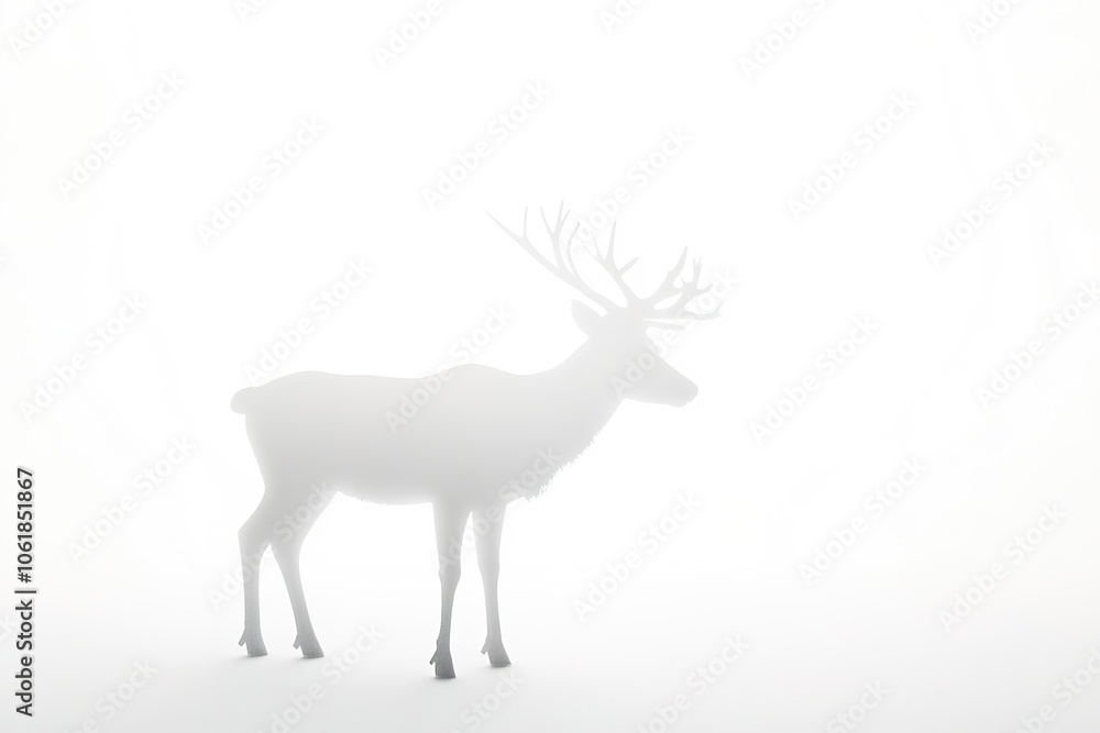 Silhouetted deer in soft, misty white backdrop Silhouetted deer in soft, misty white backdrop