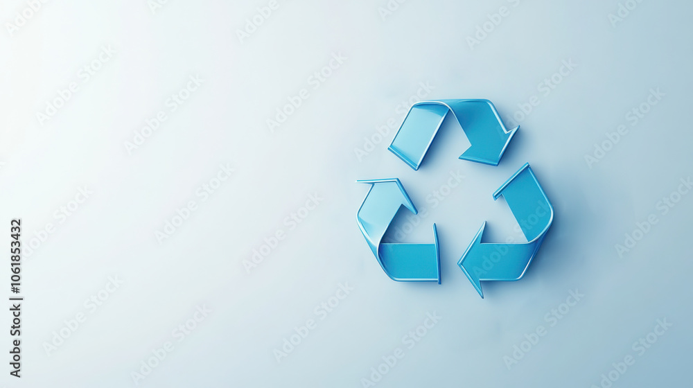 3D illustration of recycle symbol, white background, blue tone, isolated on white background.