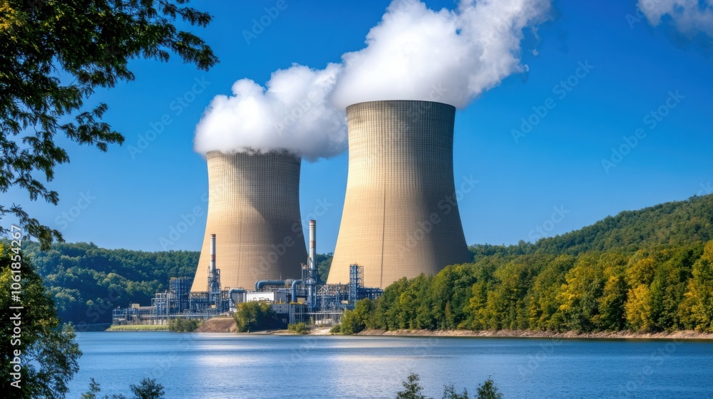Large smokestacks emitting thick white clouds against a blue sky, indicating industrial air pollution. Large smokestacks emitting thick white clouds against a blue sky, indicating industrial air pollution.