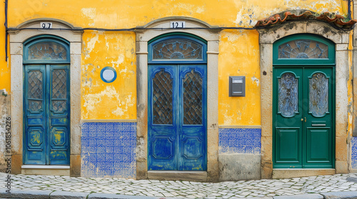 Pattern of Portuguese Azulejos on a tipical portugal street