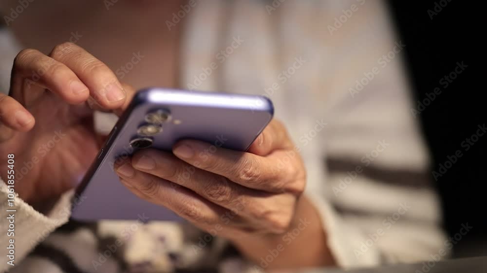 Hands holding a smartphone in a focused manner, likely browsing or reading, with a close-up view and blurred background for depth