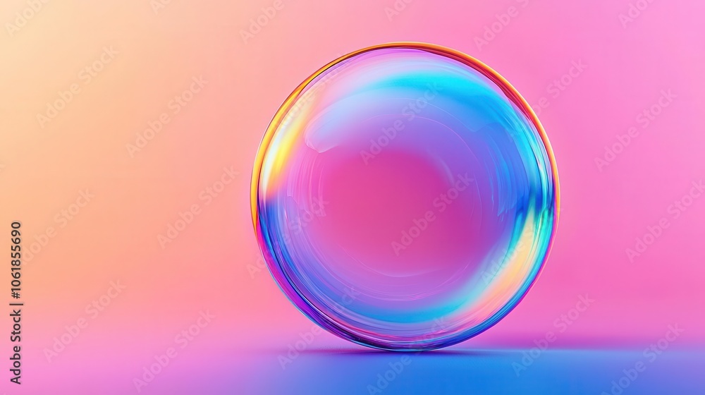 Colorful soap bubble reflecting vibrant pink and blue background Colorful soap bubble reflecting vibrant pink and blue background